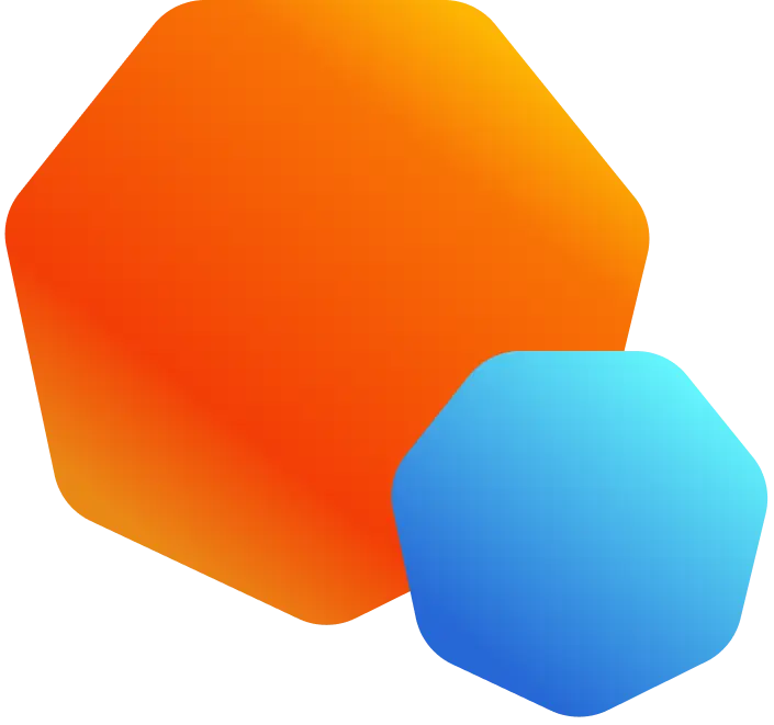 Zwei Heptagone mit blauem und orangem Farbverlauf