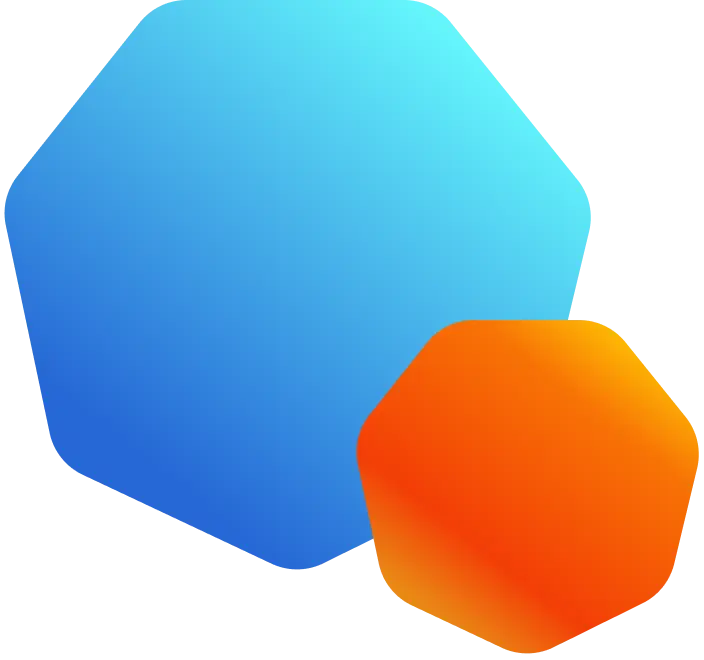 Zwei Heptagone mit blauem und orangem Farbverlauf