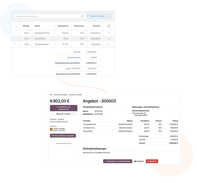 Eine Grafik, die die Verbindung von Odoo und Shopware zeigt