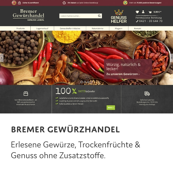 Website vom Bremer Gewürzhandel